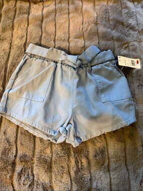 Grayson Threads Light Blue Paperbag Shorts with Tie Waist